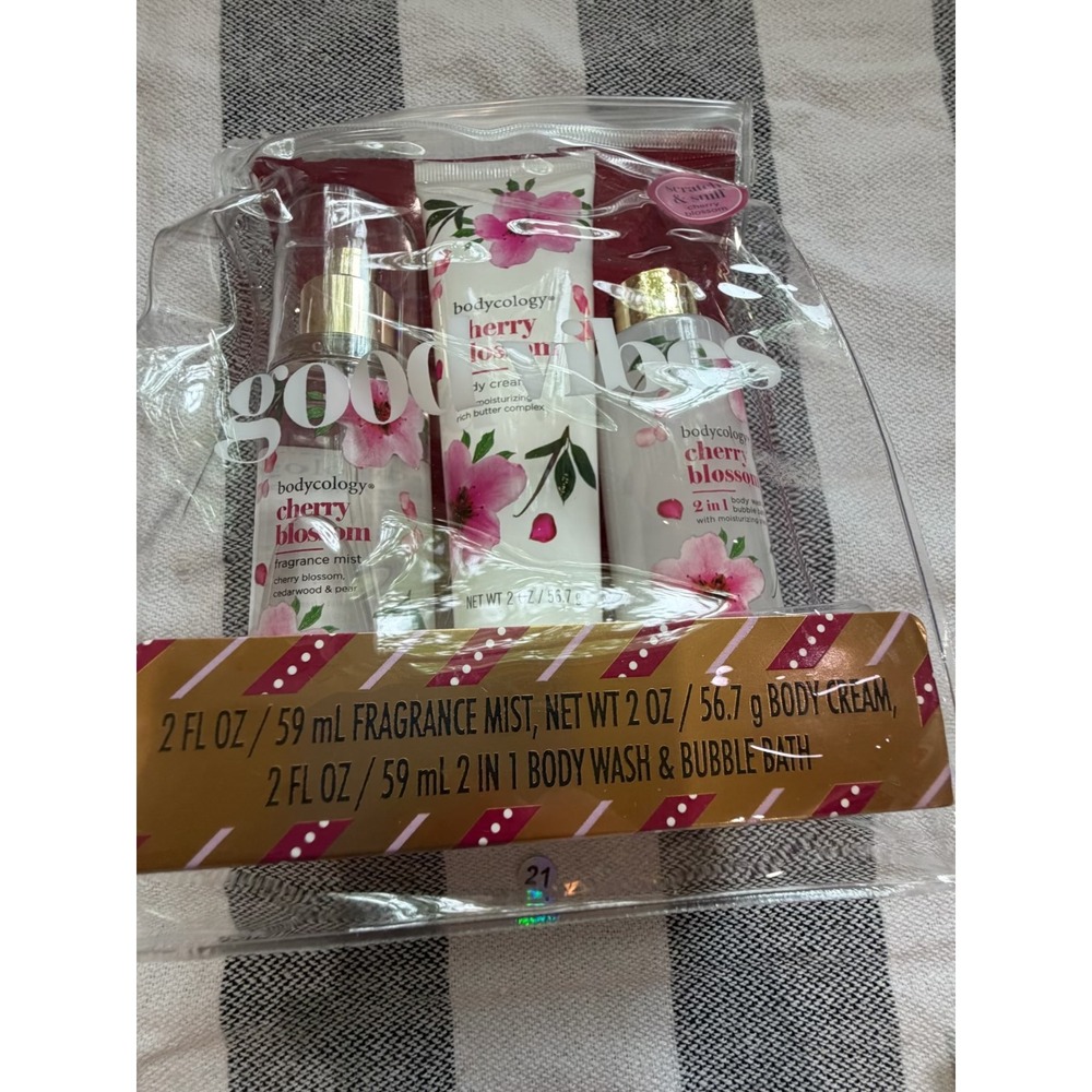 Bodycology Cherry Blossom 3pc Gift Set Fragrance Mist Body Cream Body Wash New